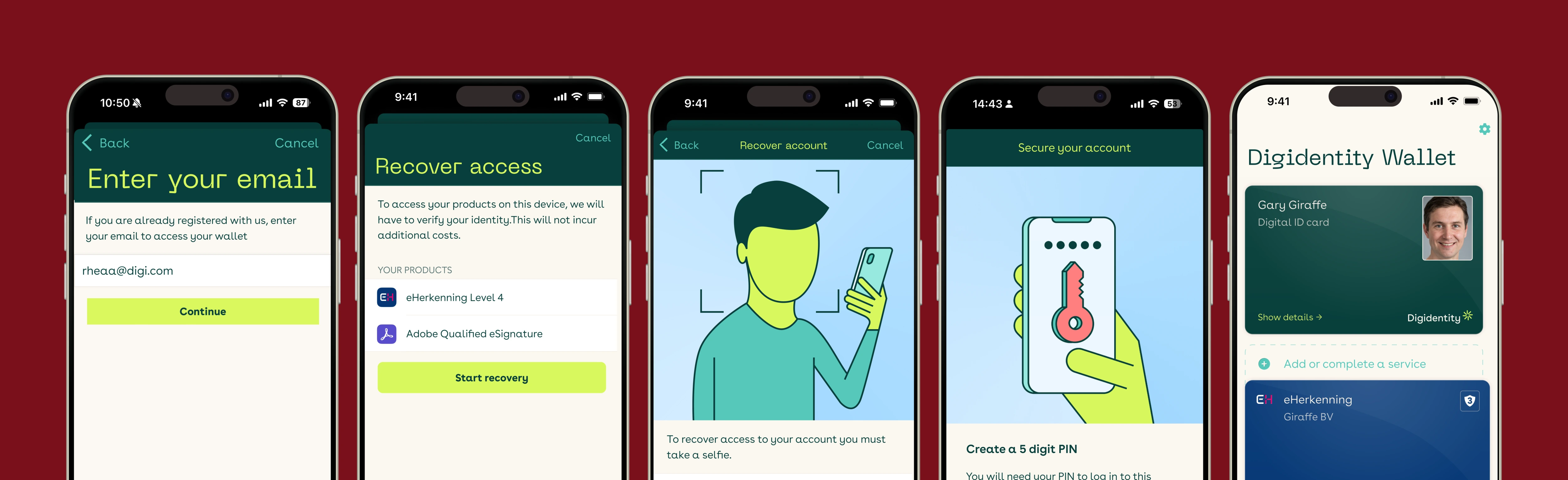 Account Recovery — full recovery flow screens