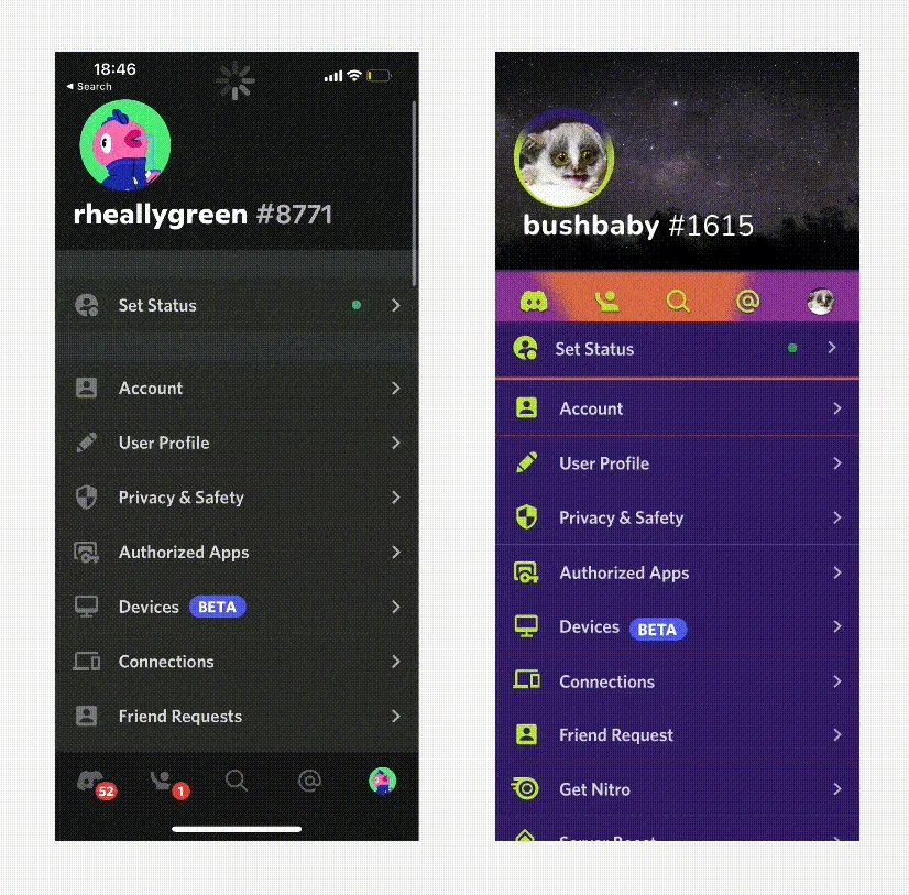 Before / after — profile settings