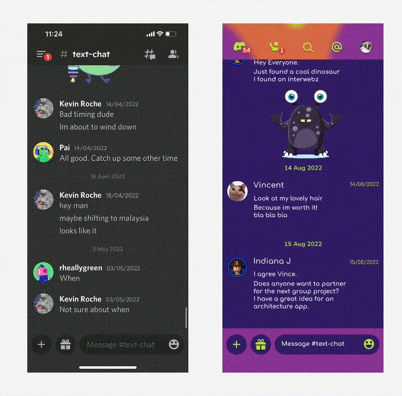 Before / after — text chat