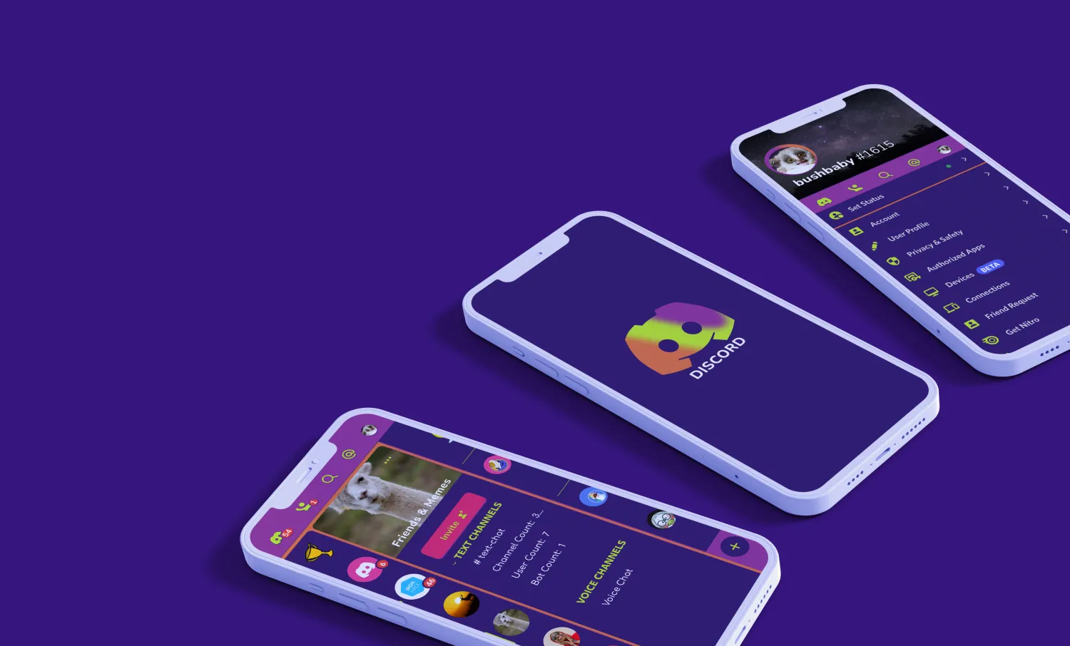 Discord app redesign — branded 3D device mockup