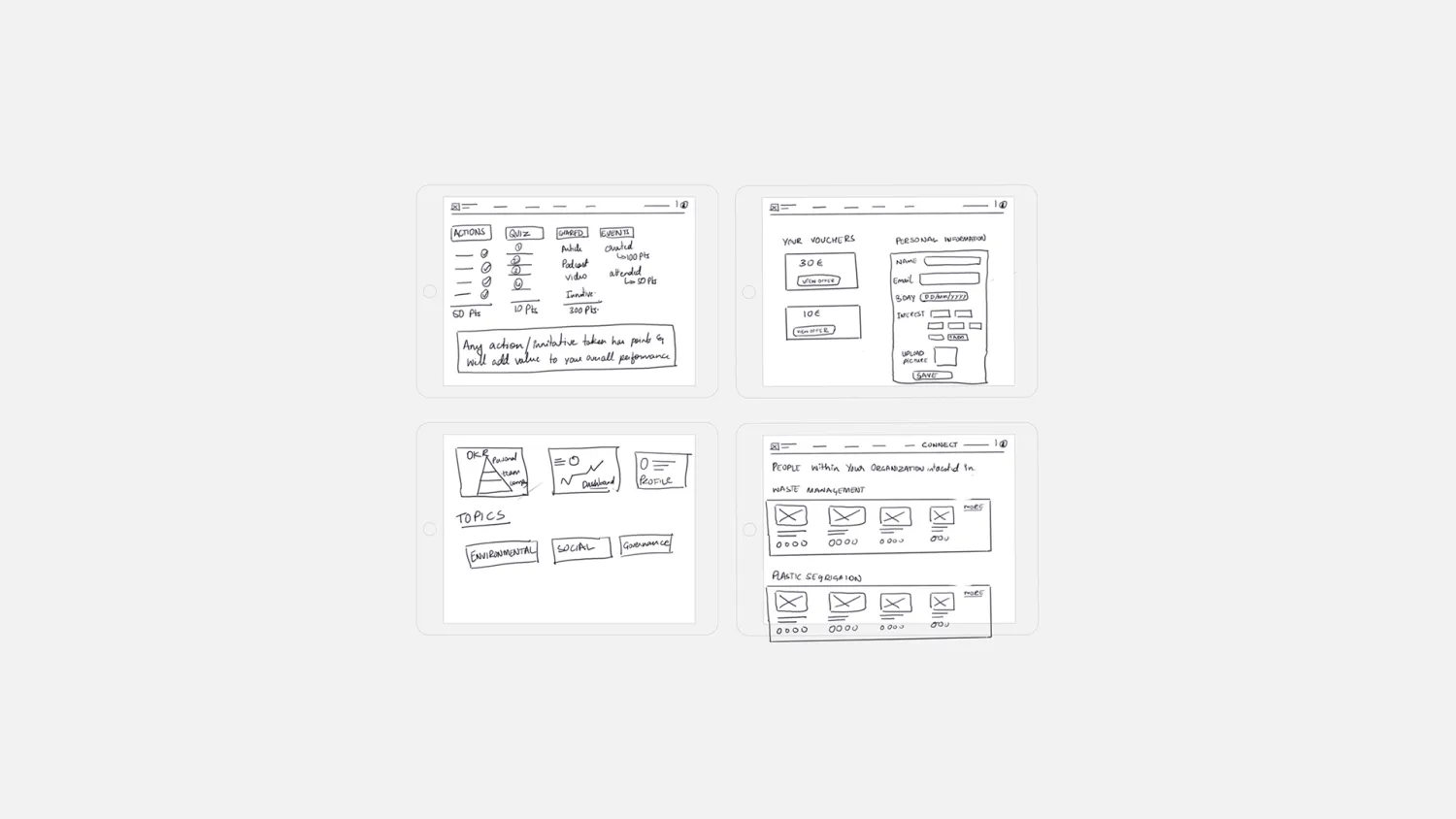 Crazy 8s ideation sketches
