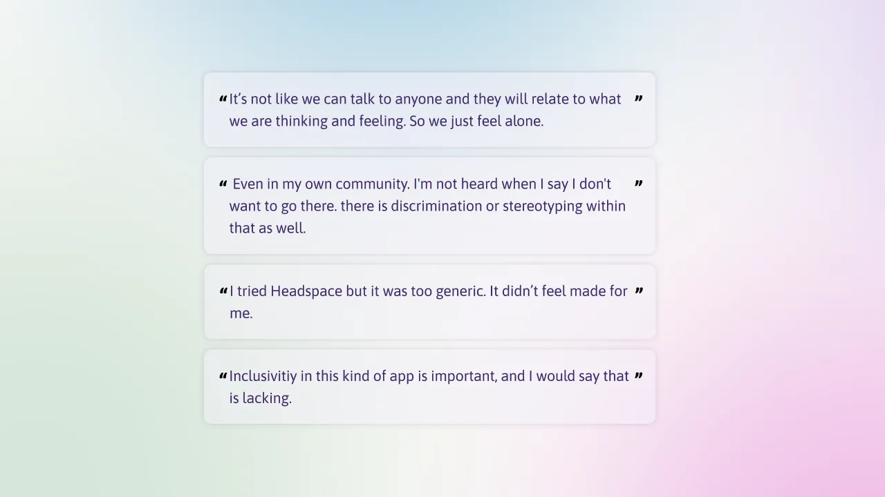 Verbatim quotes from user interviews about feeling alone and unheard